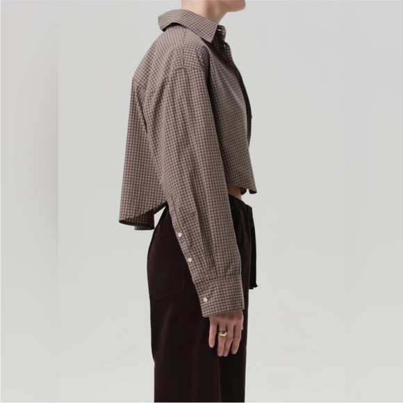 Citizens of Humanity Ana Cropped Shirt Heritage Plaid Size Small Brown - Picture 5 of 13